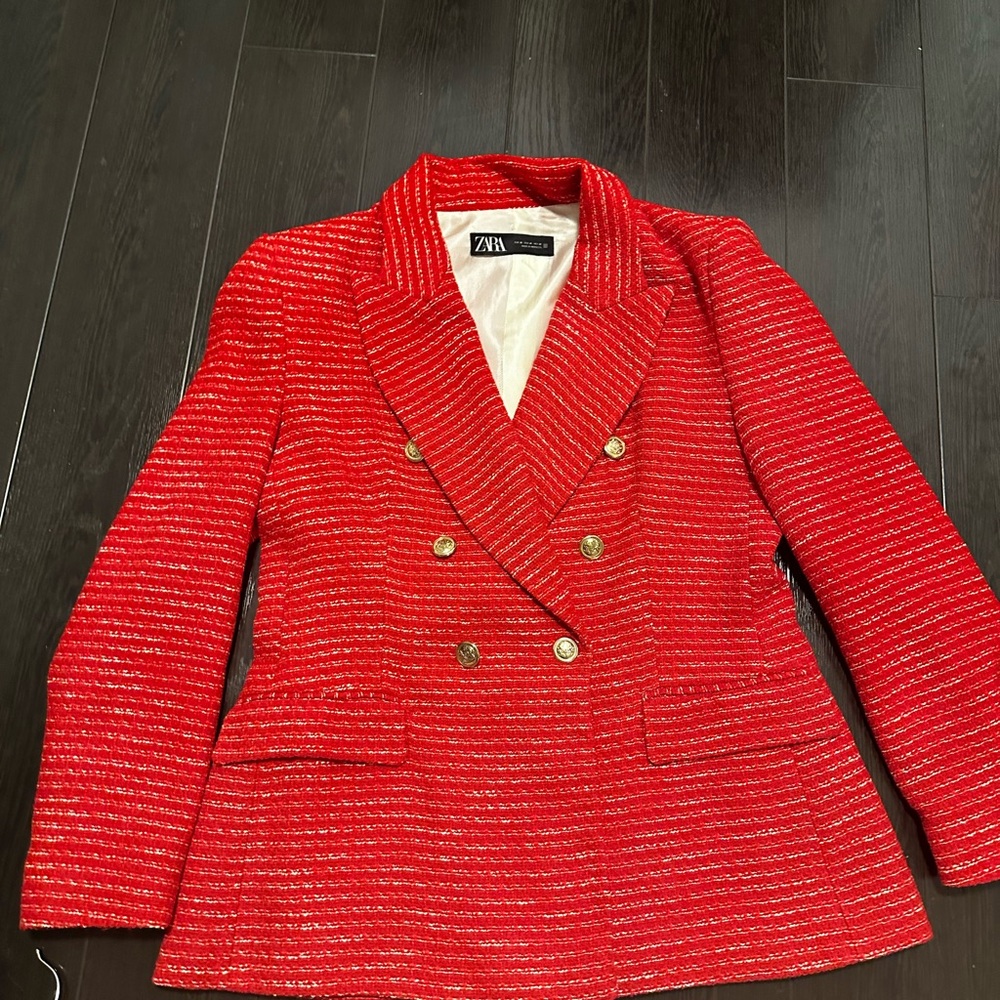 ZARA Red Double-Breasted Women's Blazer
